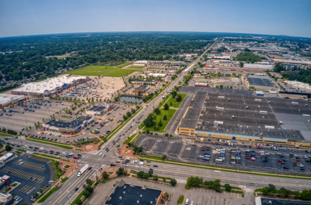 Aerial View of the Detroit Suburb of Livonia, Michigan.