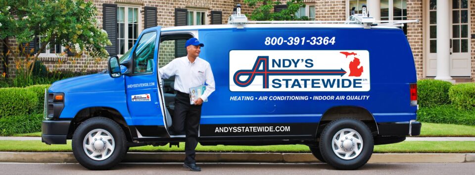 Andys Statewide technician with HVAC Services van in Detroit MI